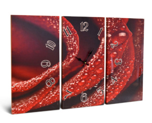 Cuadro Reloj Tríptico Grande Flor Roja