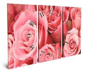 Cuadro Reloj Tríptico Grande Flores Rosas