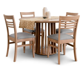 Mesa Redonda Base Varillada con 4 Sillas Murano Shot